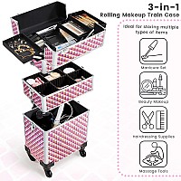 Yaheetech Rolling Makeup Train Case 3 In 1 Cosmetic Case Large Capacity Organizer With Swivel Wheels Key Cosmetic Trolley For Na