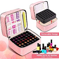 Nail Polish Organizer Case Holds 42 Bottles 15Ml05 Floz Doublelayer Nail Polish Storage With Adjustable Dividers Portabl