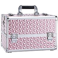 Joligrace Makeup Train Case Professional Cosmetic Organizer Aluminum Storage Box With 4 Adjustable Dividers Trays Lockable Porta