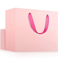 Eusoar Extra Large Pink Gifts Wrap Bags 25 Pack 16X6X12 Inches Shopping Bags With Handles Bulk Retail Wrapping Bags For Weddin