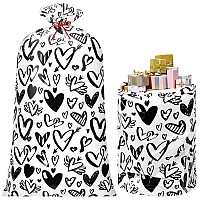 Leinuosen 2 Pcs 70 Inches Extra Large Valentines Day Gift Bag Oversized Wedding Plastic Gift Bags Black Heart Jumbo Gift Bags F