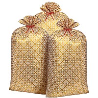 Zonon 3 Pcs 56 Inch Extra Large Weddings Gift Bag Oversized Golden Plastic Presents Bags Jumbo Gift Wrapping Bags Storage Bag Fo