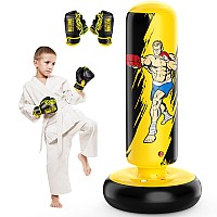 Qpau Larger Punching Bag For Kids 66 Inflatable Boxing Bag With 2 Boxing Glovesgifts For Boys Girls Yellow