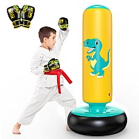 Qpau Inflatable Punching Bag 48 Inch Stable Inflatable Boxing Bag For 36 Kidsdinosaur Toy Gifts For Boys And Girls Kids Bo