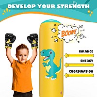 Qpau Inflatable Punching Bag 48 Inch Stable Inflatable Boxing Bag For 36 Kidsdinosaur Toy Gifts For Boys And Girls Kids Bo