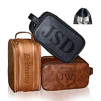 Elulae Personalized Leather Toiletry Bag For Men, Large Capacity Toiletry Travel Bag, Pu Leather Waterproof Shaving Dopp Kit, Travel Essentials Customized Gifts For Husband, Groomsmen, Father'S Day