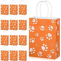 Blulu 20 Pcs Puppy Dog Paw Print Gift Bags With Paper Twist Handles Dog Gift Bags Paper Paw Print Treat Goodie Bags For Pet Tre