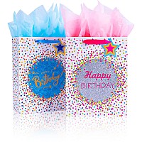 Elephantpackage 2Pcs 126 Large Dots Birthday Gift Bags With Tissue Papers For Kids Boys Girls Party Favor Baby Shower