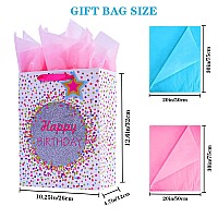 Elephantpackage 2Pcs 126 Large Dots Birthday Gift Bags With Tissue Papers For Kids Boys Girls Party Favor Baby Shower