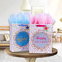 Elephantpackage 2Pcs 126 Large Dots Birthday Gift Bags With Tissue Papers For Kids Boys Girls Party Favor Baby Shower