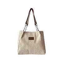 Ulisty Women Corduroy Tote Bag Casual Shoulder Bag Daily Shopping Bag Fashion Handbag Beige