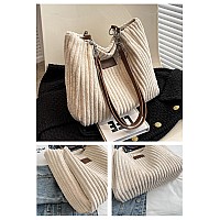 Ulisty Women Corduroy Tote Bag Casual Shoulder Bag Daily Shopping Bag Fashion Handbag Beige