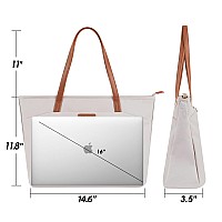 Prite Laptop Tote Bag For Women Shoulder Bag With 16 Computer Compartment For Work Travelbeige