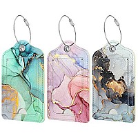 Rimilak 3 Pcs Pu Leather Luggage Tags For Suitcase Travel Cruise Luggage Tag With Privacy Flap Name Id Label And Metal Loop Fo