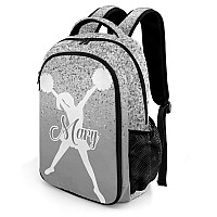 Anneunique Personalized Cheerleader Backpack Casual Bag Daypack Laptop Bag For Family Party Gift Gray Bling Print Cheer