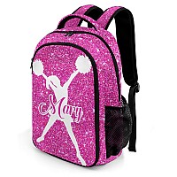 Anneunique Custom Cheerleader Backpack Name Casual Bag Daypack For Women Men Camping Hiking Pink Red Bling Print Simple Cheer