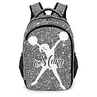 Anneunique Custom Cheerleader Backpack Custom Name Large Capacity Shoulder Bags For Sports Party Bling Sliver Print Simple Cheer