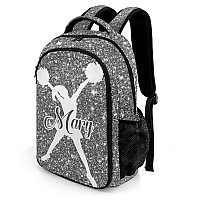 Anneunique Custom Cheerleader Backpack Custom Name Large Capacity Shoulder Bags For Sports Party Bling Sliver Print Simple Cheer