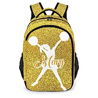 Anneunique Personalized Cheerleader Backpack Casual Bag Daypack For Women Men Camping Hiking Yellow Bling Gold Sparkly Print Sim