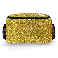 Anneunique Personalized Cheerleader Backpack Casual Bag Daypack For Women Men Camping Hiking Yellow Bling Gold Sparkly Print Sim