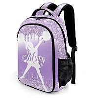 Anneunique Personalized Cheerleader Backpack Casual Bag Daypack For Women Men Camping Hiking Purple Bling Glitter Print Cheer