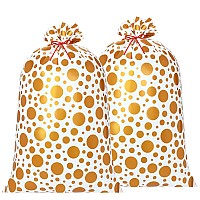 2 Pcs 70 Inches Jumbo Gold Foil Dots Gift Bags Jumbo Birthday Present Bags Large Plastic Gift Bag Jumbo Storage Bag For Baby Sho