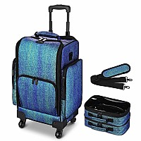 Byootique Soft Sided Rolling Makeup Train Case Cosmetic Organizer Travel Trolley For Makeup Artist Nail Technician Hairstylist C