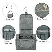 Wandf Large Hanging Toiletry Bag Travel Cosmetic Makeup Organizer Waterresistant Shower Bathroom Bag For Women And Men Gray