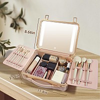 Rownyeon Light Up Travel Makeup Case With Mirror Portable Makeup Organizer And Train Case For Makeup Artists And Girls Pink