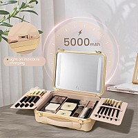 Rownyeon Light Up Travel Makeup Case With Mirror Portable Makeup Organizer And Train Case For Makeup Artists And Girls Pink