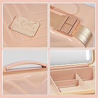 Rownyeon Light Up Travel Makeup Case With Mirror Portable Makeup Organizer And Train Case For Makeup Artists And Girls Pink