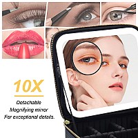 Rrtide Travel Makeup Bag With Light Up Mirror Makeup Case With Mirror And Lights With Detachable 10X Magnifying Mirror Adjust