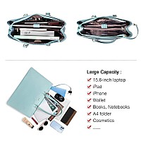 Lovevook Laptop Bag For Women 156 Inch Tote Bags Waterproof Leather Briefcase Computer Women Business Office Work Bagcyanblue