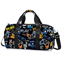 Kids Overnight Duffle Bag Boys Sport Gym Bag With Shoe Compartment Wet Pocket Carry On Weekender Travel Bag For Kid Boys