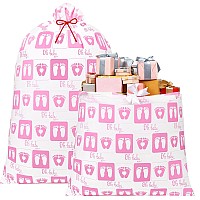 Leinuosen 2 Pcs 70 Inches Jumbo Baby Shower Bag Large Baby Footprint Gift Bags Oversized Plastic Gift Bags Extra Large Present B