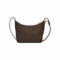 Fossil Womens Cecilia Faux Leather Small Crossbody Purse Handbag Blackbrown Chain Print Model Zb1890914