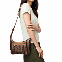 Fossil Womens Cecilia Faux Leather Small Crossbody Purse Handbag Blackbrown Chain Print Model Zb1890914