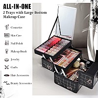 Joligrace Makeup Train Case Portable Makeup Case Organizer 2 Trays Cosmetic Box Storage With Mirror For Cosmetologist Supplies N