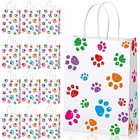 Blulu 20 Pcs Puppy Dog Paw Print Gift Bags With Paper Twist Handles Dog Gift Bags Paper Paw Print Treat Goodie Bags For Pet Tre