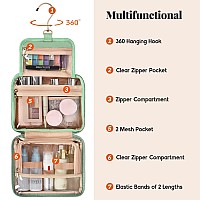 Cubetastic Hanging Travel Toiletry Bag Portable Green Makeup Bag With Handle 3 Compartment Small Travel Bag For Toiletries Wat