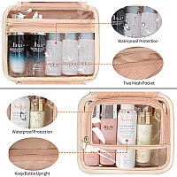 Cubetastic Travel Toiletry Bag Portable Makeup Bag With Hanging Hook Waterproof Cosmetic Organizer Case 3 Compartment Leather P