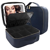 Momira Makeup Bag With Mirror And Light Travel Makeup Train Case Cosmetic Bag Organizer Portable Artist Storage Bag With Adjusta