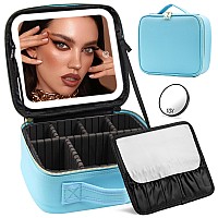 Jadazror Makeup Organizer Bag With Mirror Lighted Travel Makeup Bag 3 Colors Modes Cosmetic Bag Make Up Organizer With Mirror