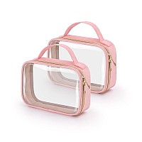 Wedama Tsa Approved Toiletry Bag 2 Pack Clear Makeup Bags With Handles Quart Size Clear Toiletry Bags Pvc Clear Cosmetic Bags