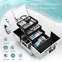 Joligrace Makeup Box Cosmetic Train Case For Women Travel Jewelry Organizer With Compartments Mirror Portable Lockable Makeup