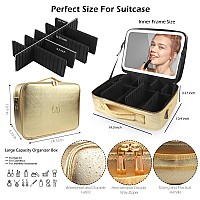 Momira Large Makeup Train Case With Lighted And Mirror 14Inch Partitionable Cosmetic Bag Travel Makeup Case Professional Cosmeti