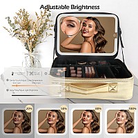 Momira Large Makeup Train Case With Lighted And Mirror 14Inch Partitionable Cosmetic Bag Travel Makeup Case Professional Cosmeti