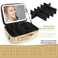 Momira Large Makeup Train Case With Lighted And Mirror 14Inch Partitionable Cosmetic Bag Travel Makeup Case Professional Cosmeti