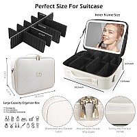 Momira Large Makeup Train Case With Lighted And Mirror 14Inch Partitionable Cosmetic Bag Travel Makeup Case Professional Cosmeti