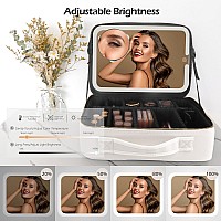 Momira Large Makeup Train Case With Lighted And Mirror 14Inch Partitionable Cosmetic Bag Travel Makeup Case Professional Cosmeti